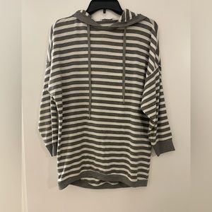 Size Small Gray and White Striped Hooded Shirt